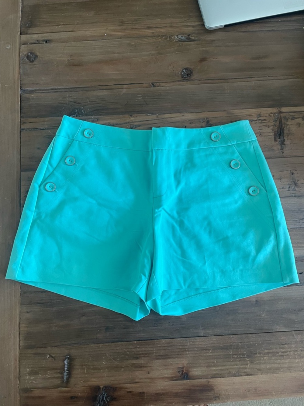 Elle Turquoise High-Waist Button-Accent Shorts